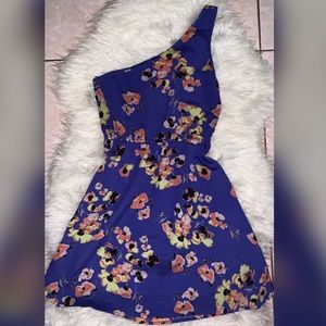One Shoulder Floral Blue Dress